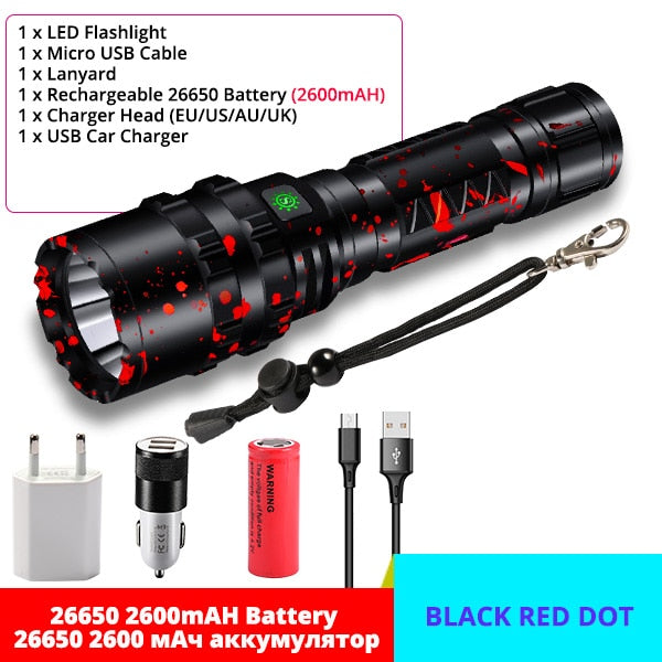 High Power XHP50.2 LED Flashlight Hunting Military Tactical Flash Light L2 Waterproof 18650 Torch 500M USB Lanterna Self Defence