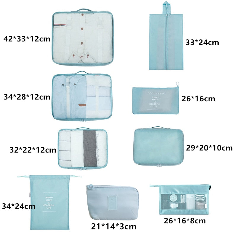 9 pieces Set Travel Organizer Storage Bags Suitcase Packing Set Storage Cases Portable Luggage Organizer Clothes Shoe Tidy Pouch