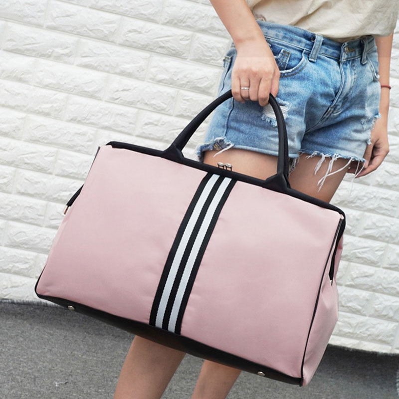 Women Overnight Weekend Fitness Bag Ladies Stripe Yaga Big Travel Bag Light Men Foldable Outdoor Bags Korean 2022 XA37WB