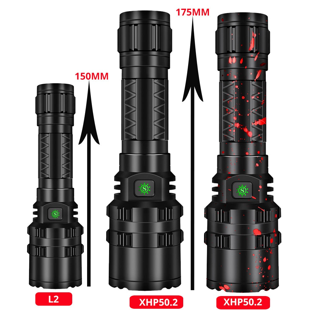 High Power XHP50.2 LED Flashlight Hunting Military Tactical Flash Light L2 Waterproof 18650 Torch 500M USB Lanterna Self Defence