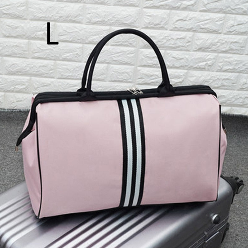 Women Overnight Weekend Fitness Bag Ladies Stripe Yaga Big Travel Bag Light Men Foldable Outdoor Bags Korean 2022 XA37WB