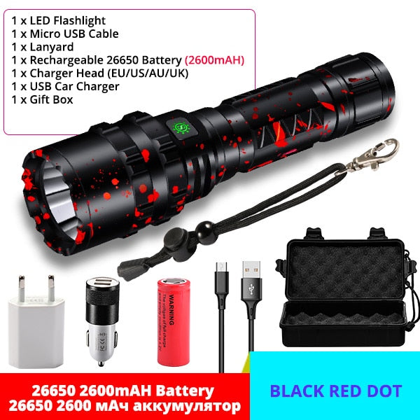 High Power XHP50.2 LED Flashlight Hunting Military Tactical Flash Light L2 Waterproof 18650 Torch 500M USB Lanterna Self Defence