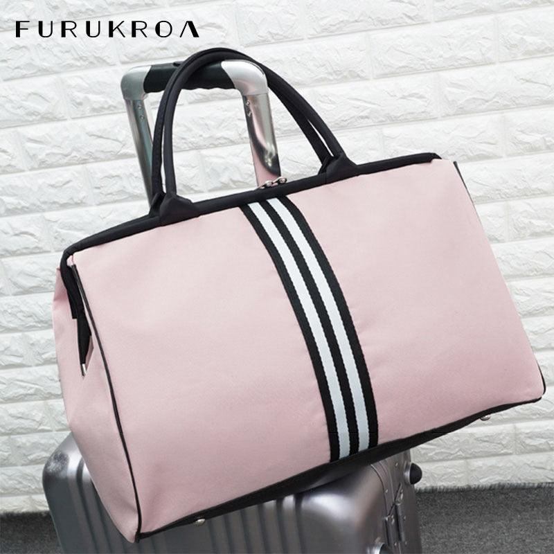 Women Overnight Weekend Fitness Bag Ladies Stripe Yaga Big Travel Bag Light Men Foldable Outdoor Bags Korean 2022 XA37WB