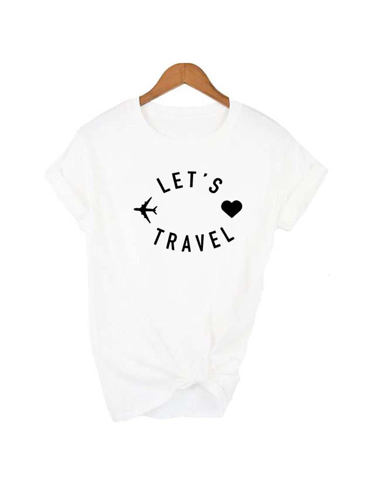 Let&#39;s Travel Print Women Aesthetic Harajuku T Shirts Casual Kawaii Summer Short Sleeve Trip Clothes Tees Tops Camisetas Mujer