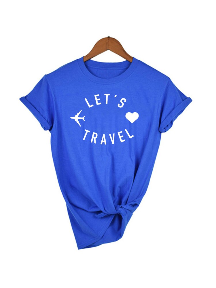 Let&#39;s Travel Print Women Aesthetic Harajuku T Shirts Casual Kawaii Summer Short Sleeve Trip Clothes Tees Tops Camisetas Mujer