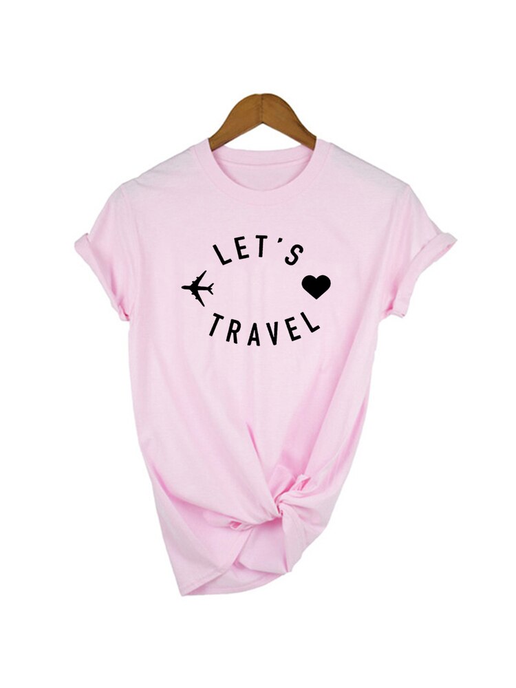 Let&#39;s Travel Print Women Aesthetic Harajuku T Shirts Casual Kawaii Summer Short Sleeve Trip Clothes Tees Tops Camisetas Mujer