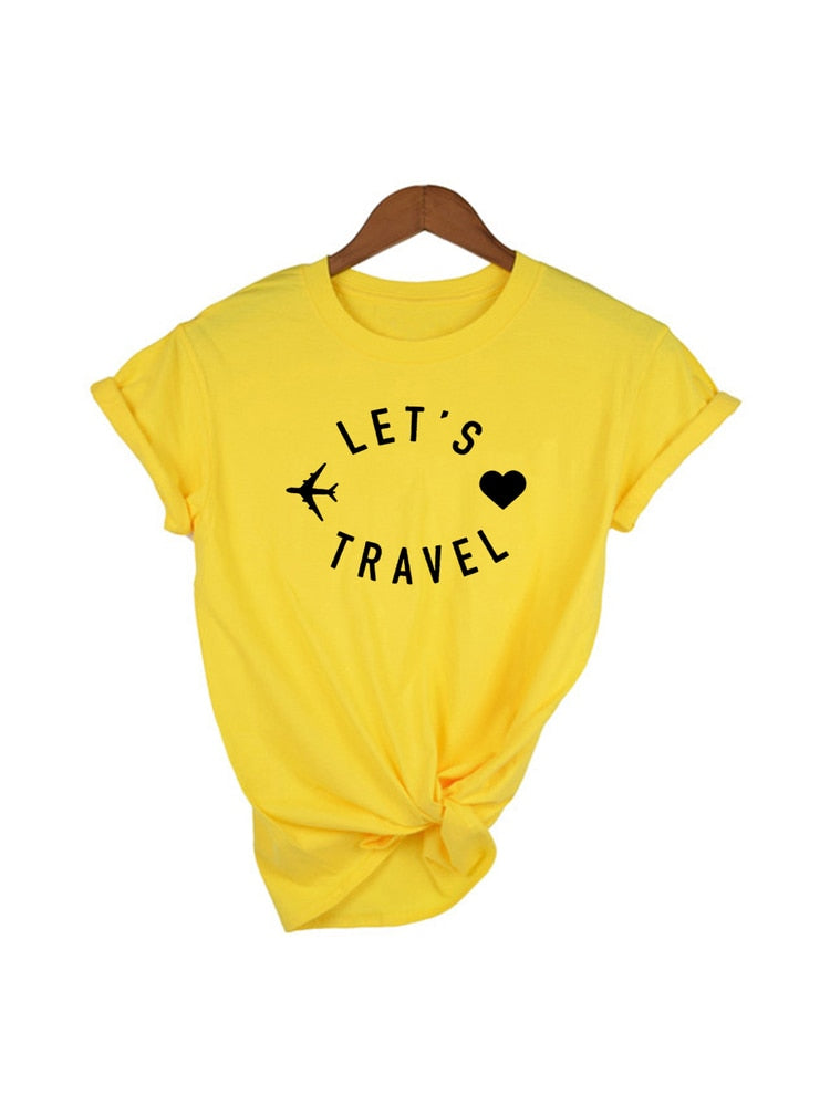 Let&#39;s Travel Print Women Aesthetic Harajuku T Shirts Casual Kawaii Summer Short Sleeve Trip Clothes Tees Tops Camisetas Mujer