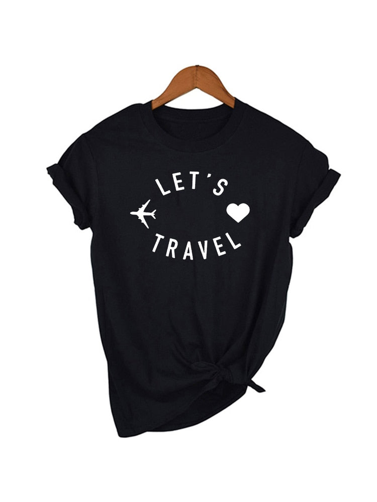 Let&#39;s Travel Print Women Aesthetic Harajuku T Shirts Casual Kawaii Summer Short Sleeve Trip Clothes Tees Tops Camisetas Mujer