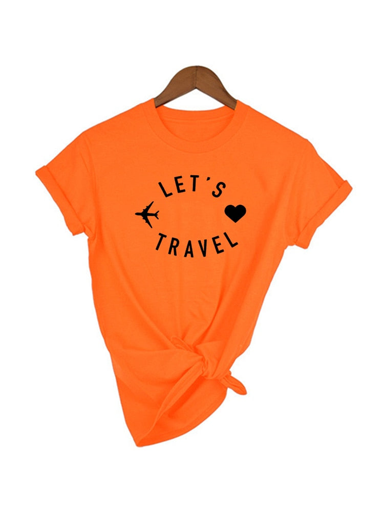 Let&#39;s Travel Print Women Aesthetic Harajuku T Shirts Casual Kawaii Summer Short Sleeve Trip Clothes Tees Tops Camisetas Mujer