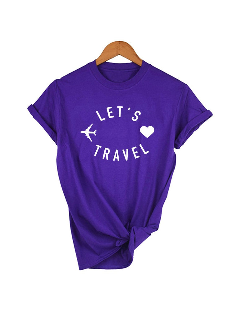 Let&#39;s Travel Print Women Aesthetic Harajuku T Shirts Casual Kawaii Summer Short Sleeve Trip Clothes Tees Tops Camisetas Mujer