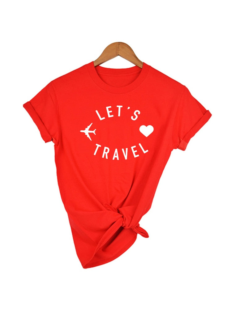 Let&#39;s Travel Print Women Aesthetic Harajuku T Shirts Casual Kawaii Summer Short Sleeve Trip Clothes Tees Tops Camisetas Mujer