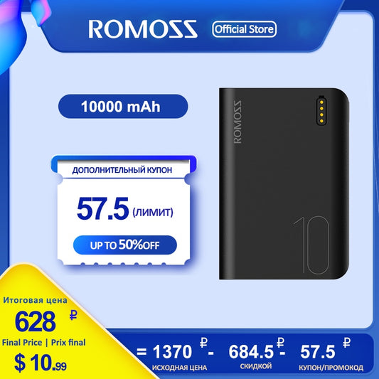 ROMOSS Sense4 Mini Power Bank 10000mAh Powerbank Portable External Battery Charger Mobile Phone For iPhone 13  For Xiaomi Huawei