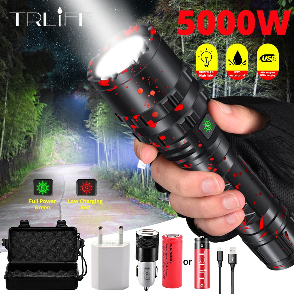 High Power XHP50.2 LED Flashlight Hunting Military Tactical Flash Light L2 Waterproof 18650 Torch 500M USB Lanterna Self Defence